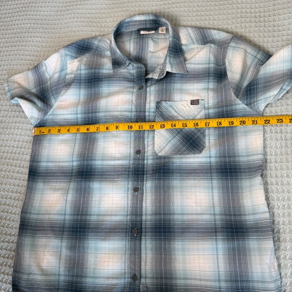 LL Bean Beach Cruiser Shirt Womens Large Reg Blue Plaid Top Blouse Gorpcore - Picture 7 of 9